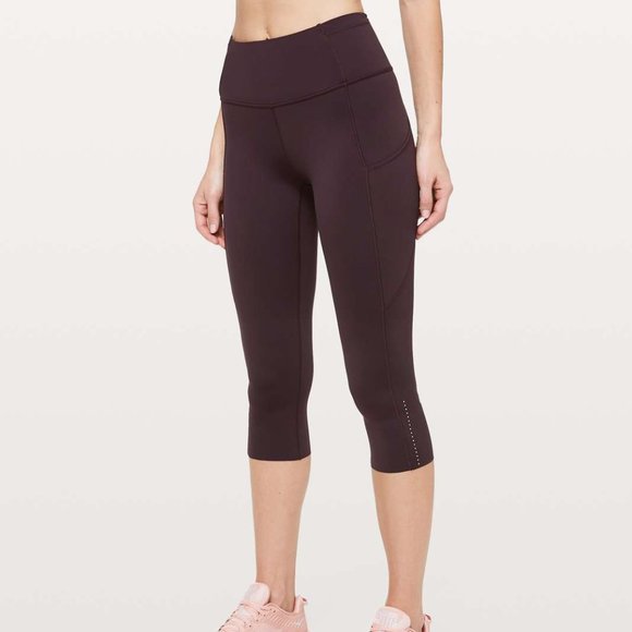 Lululemon Fast and Free Capris Crop, Size 6, Plum Shadow Purple Burgundy - Picture 2 of 10
